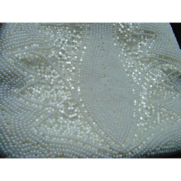 Vintage Seed Bead Mini Kiss Lock Bag Purse White Safco Evening Clutch Handbag 5" - Picture 5 of 13